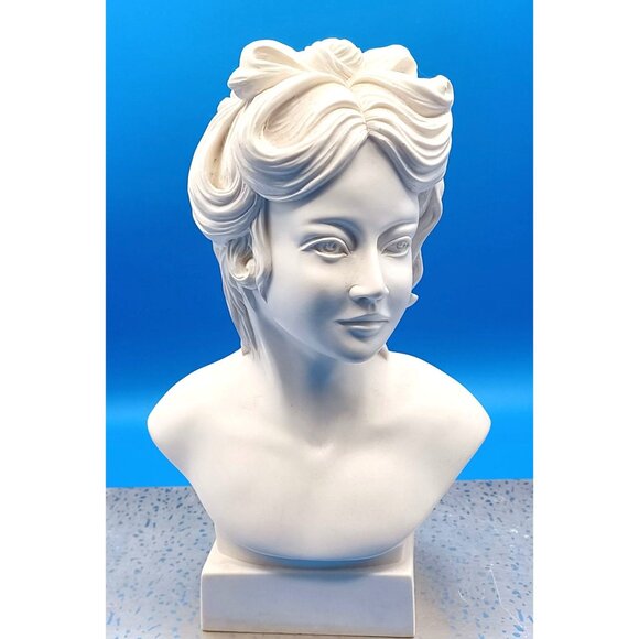 White Bust Elegant Woman Grecian Maiden Intricate Hairstyle Cast Marble Statue - Picture 9 of 9